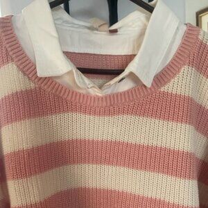 Great cotton sweater/top in pink and creme made by pilcro for Anthropologie